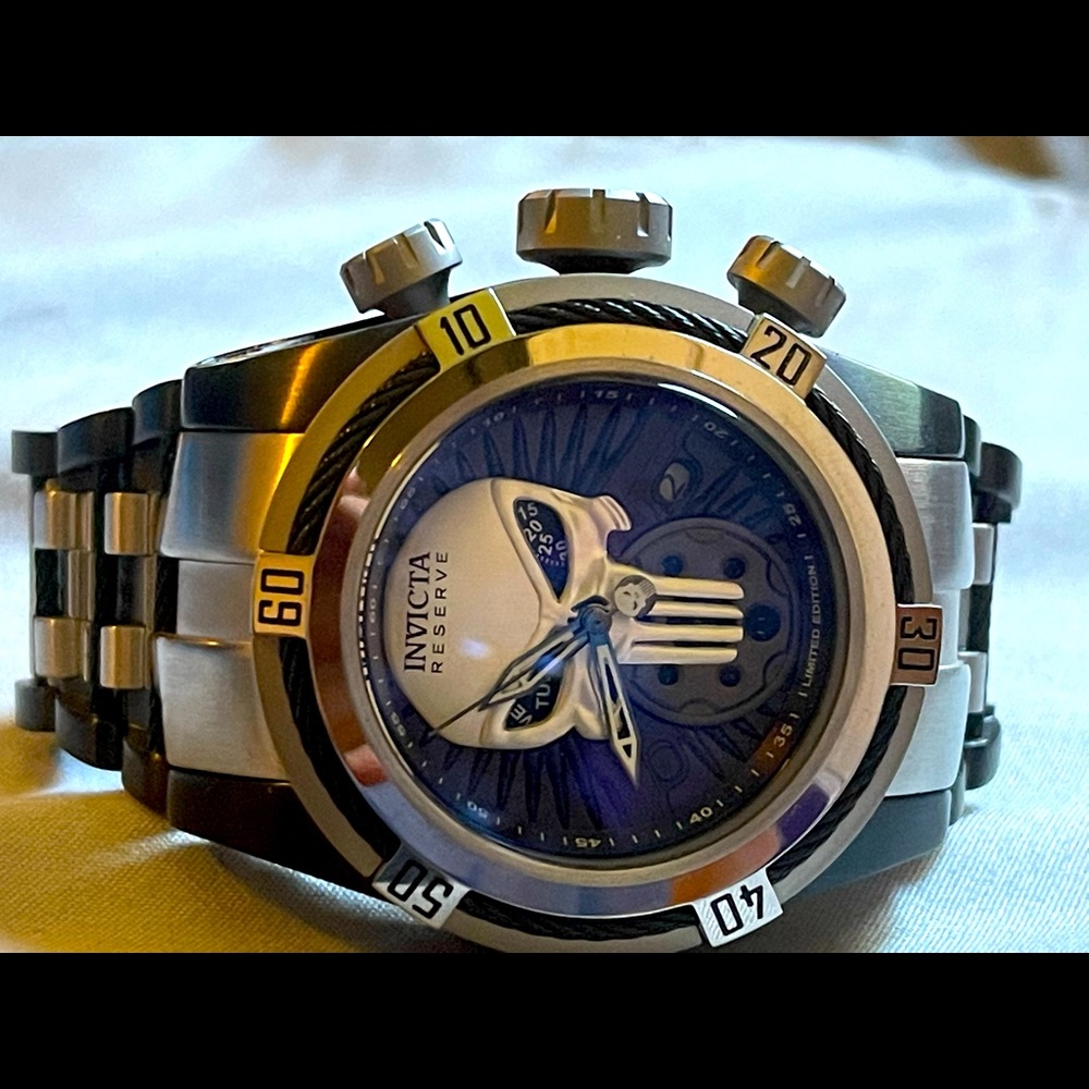 Invicta Reserve Men's 52mm Marvel Bolt Zeus Swiss Quartz Watch Punisher 27008